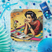 レトロレディーアットビーチデイドレミングファッション ペーパープレート (パーティー)