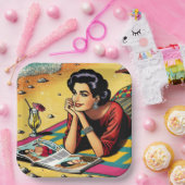 レトロレディーアットビーチデイドレミングファッション ペーパープレート (パーティー)