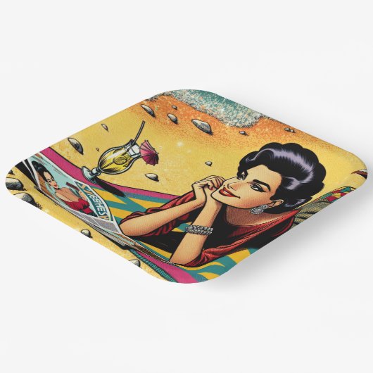 レトロレディーアットビーチデイドレミングファッション ペーパープレート (傾斜あり)