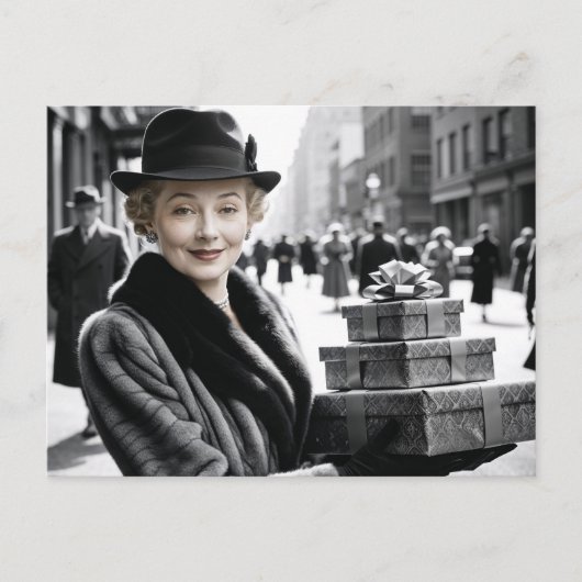 レトロレディーイン忙しザ通り保持プレゼント シーズンポストカード (正面)