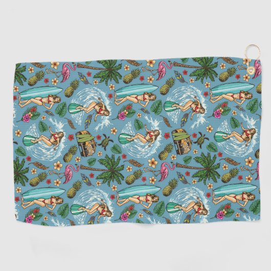 レトロレディーサーファー模様 ゴルフタオル (横)