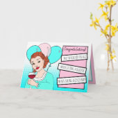 レトロレディートーストとワインハッピーバースデーユーモア カード (黄色い花)