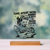 レトロレディーブック猫好きワードアート アクリルサイン (ニュートラル)