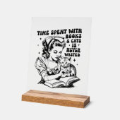 レトロレディーブック猫好きワードアート アクリルサイン (傾斜)