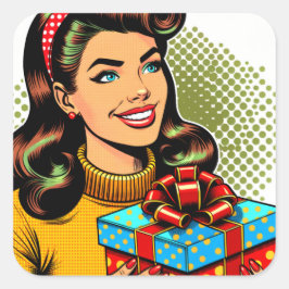 レトロレディーホールディングザ誕生日プレゼント スクエアシール