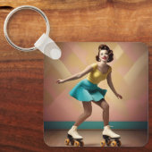 レトロレディーローラスケートで滑る後方へ キーホルダー (正面)