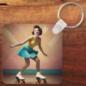 レトロレディーローラスケートで滑る後方へ キーホルダー (裏面)