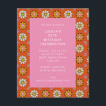 レトロレトロフラワーオレンジバースデーパーティー招待状<br><div class="desc">予算Groovyレトロ60s花オレンジとピンクの誕生日パーティーの招待</div>