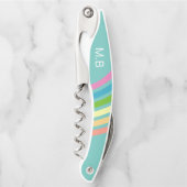 レトロレボーストライプティール（緑がかった色）モノグラム ソムリエナイフ (正面)