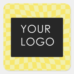 レトロレモンイエローパステルワープチェッカーボード スクエアシール