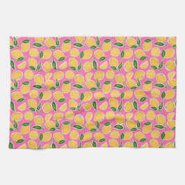 レトロレモンスライスオンホットピンク キッチンタオル