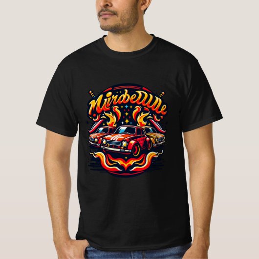 レトロレーシングカーアート – Mirablle Flames Graphic Tシャツ (正面)