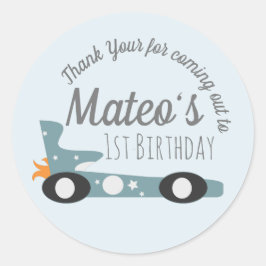 レトロレーシングカームーンスターズファースト誕生日クラス ラウンドシール