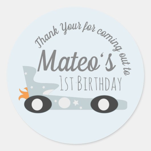 レトロレーシングカームーンスターズファースト誕生日 ラウンドシール (正面)