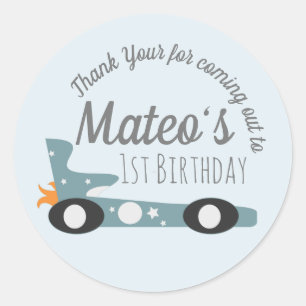 レトロレーシングカー 月 星 1歳 誕生日 クラス ラウンドシール