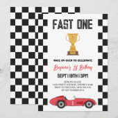 レトロレーシングカー 1歳の誕生日パーティー 招待状 (正面/裏面)