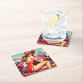 レトロレーシングピンアップ スクエアペーパーコースター (インサイチュ)