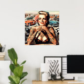 レトロレーシングピンアップ ポスター (ホームオフィス)