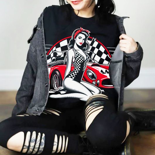 レトロレーシングピンアップ Tシャツ