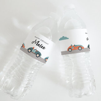 レトロレースカーをテーマにした誕生日 ペットボトルラベル