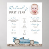 レトロレースカー写真マイルストーンサイン ポスター (正面)