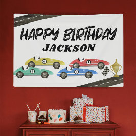 レトロレースカー子供の誕生日 横断幕