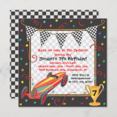 レトロレースカー誕生日パーティーへの招待 招待状 (正面/裏面)
