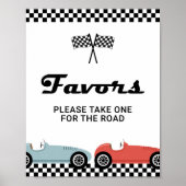 レトロレース車レースは誕生日パーティーのサインを引き立てる ポスター (正面)