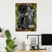 レトロレース – グリーン（ばちゃばちゃ）跳ねる ポスター (ホームオフィス)