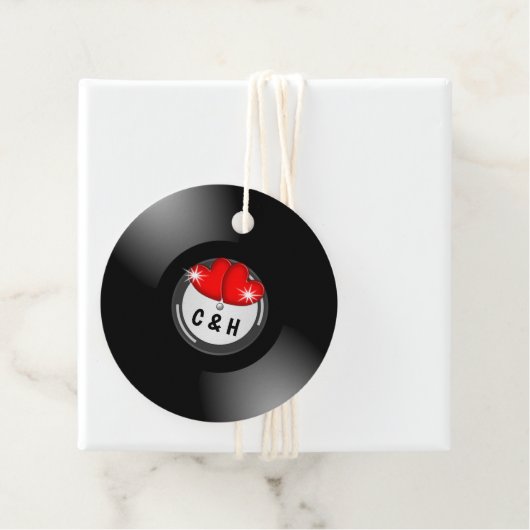 レトロロカビリーハート&バラビニールレコードスタイル フェイバータグ (インサイチュ)