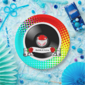 レトロロカビリーハート&バラビニールレコードスタイル ペーパープレート (パーティー)