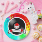 レトロロカビリーハート&バラビニールレコードスタイル ペーパープレート (パーティー)