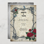 レトロロカビリーブルーバードタトゥーゴシック結婚ズ 招待状 (正面/裏面)