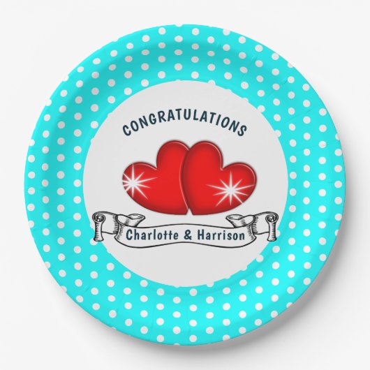 レトロロカビリー結婚ハート ペーパープレート (正面)
