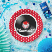 レトロロカビリー結婚ハート ペーパープレート (パーティー)