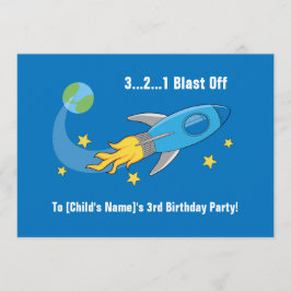 レトロロケットの船の誕生日の招待状5x7 招待状