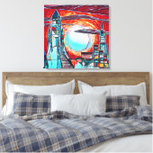 レトロロケットカラフル宇宙探査プリント キャンバスプリント (インサイチュ (寝室))