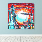 レトロロケットカラフル宇宙探査プリント キャンバスプリント (インサイチュ (ウッドフロア))