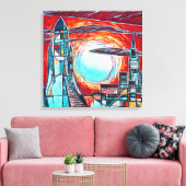 レトロロケットカラフル宇宙探査プリント キャンバスプリント (インサイチュ (リビング))
