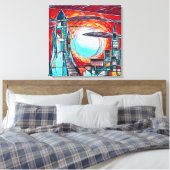 レトロロケットカラフル宇宙探査プリント キャンバスプリント (インサイチュ (寝室))