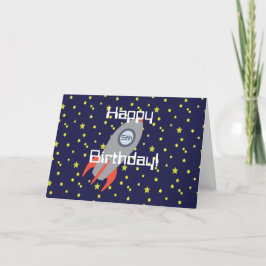 レトロロケットシップ&スターハッピーバースデー カード