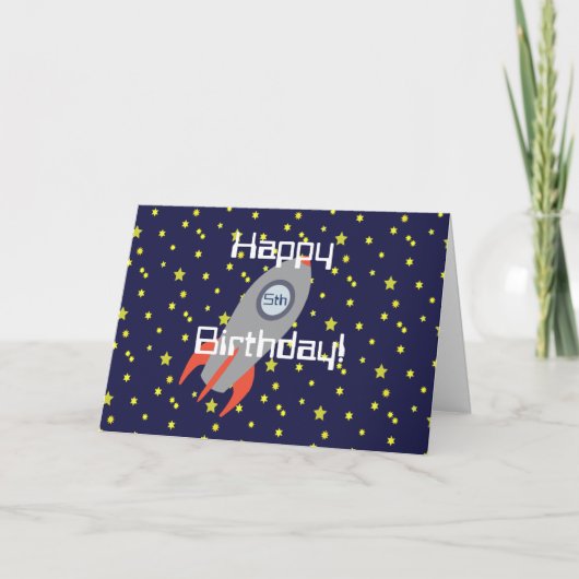 レトロロケットシップ&スターハッピーバースデー カード (正面)
