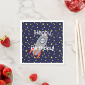 レトロロケットシップ&スターハッピーバースデー スタンダードカクテルナプキン (インサイチュ)