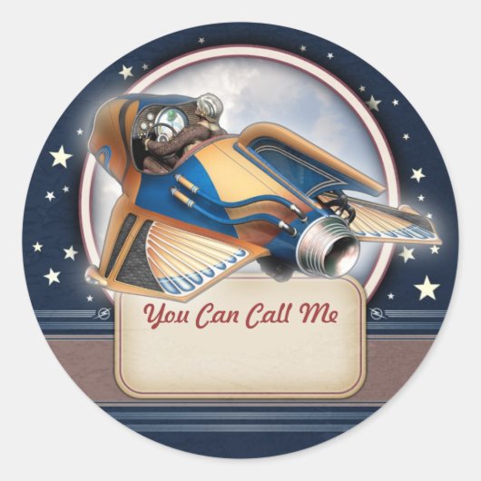 レトロロケット名タグステッカー ラウンドシール (正面)