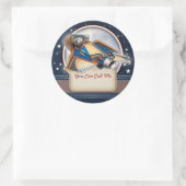 レトロロケット名タグステッカー ラウンドシール (バッグ)