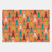 レトロロケット宇宙時代ミッドセンチュリーロケットパターン ラッピングペーパーシート (正面2)