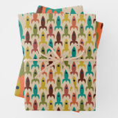 レトロロケット宇宙時代ミッドセンチュリーロケットパターン ラッピングペーパーシート (インサイチュ)