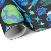 レトロロケット宇宙.ブラックBG ラッピングペーパー (ロールコーナー)