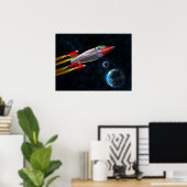 レトロロケット宇宙 ポスター (ホームオフィス)