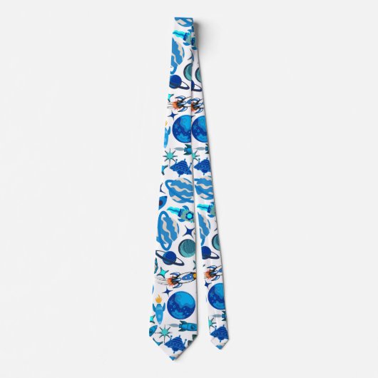 レトロロケット宇宙。白BG ネクタイ (正面)